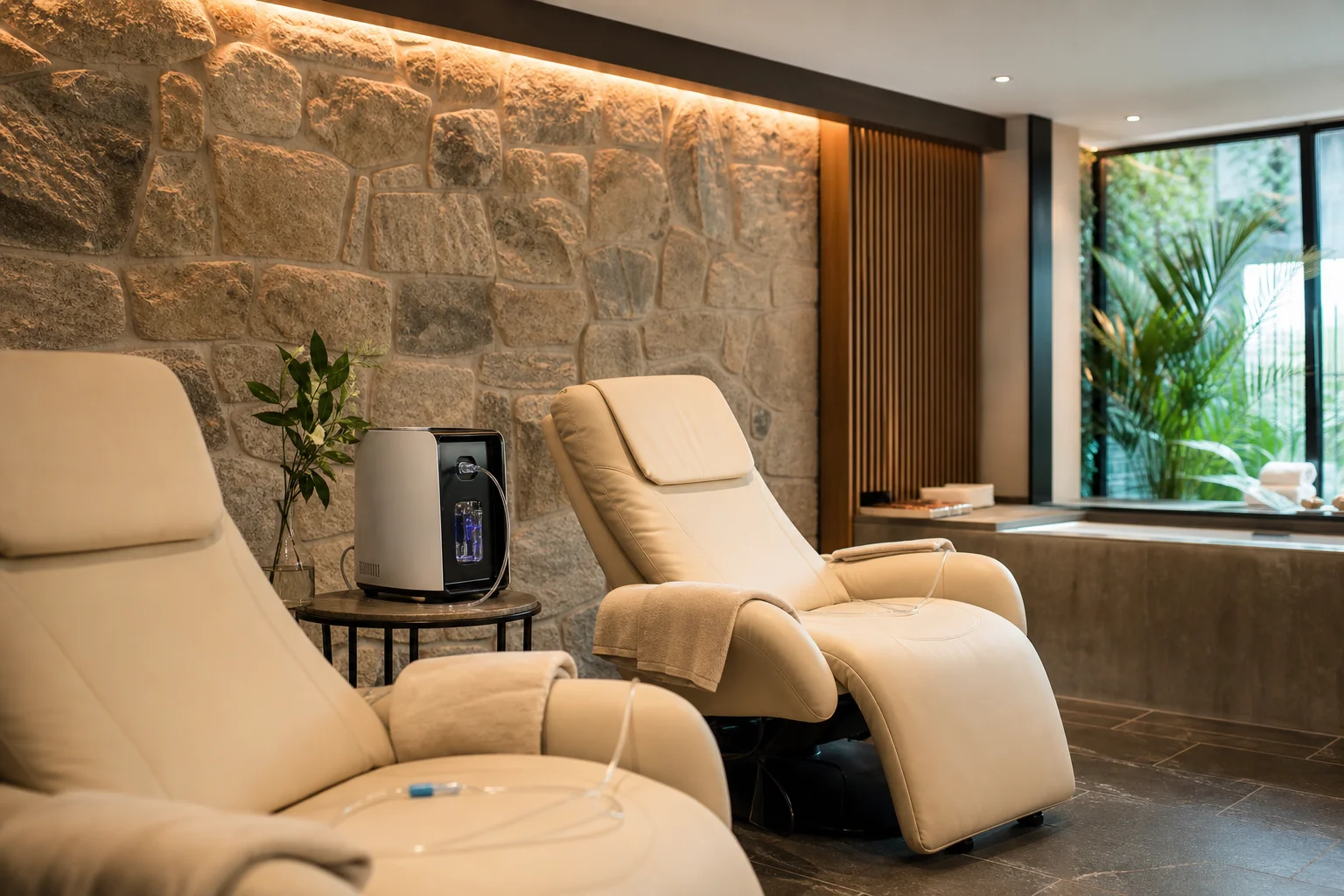 Eleganckie stanowiska inhalacji wodorowej w strefie SPA i wellness